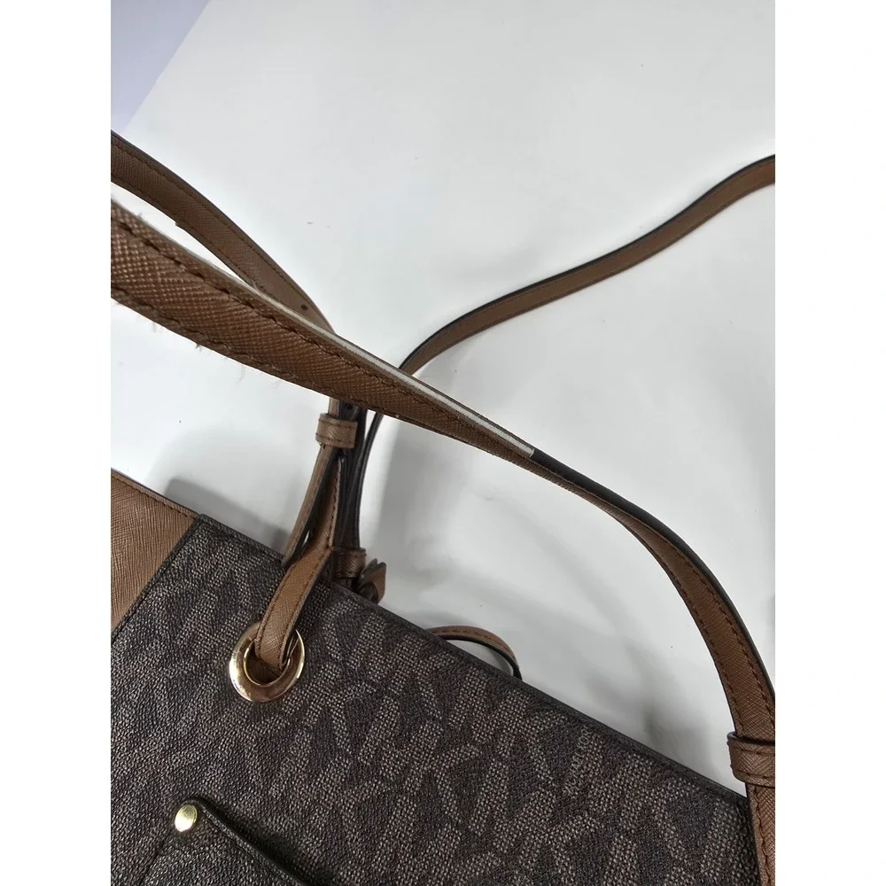 Michael‎ Kors Charlotte Signature Leather Large Brown Shoulder Bag Travel Beach